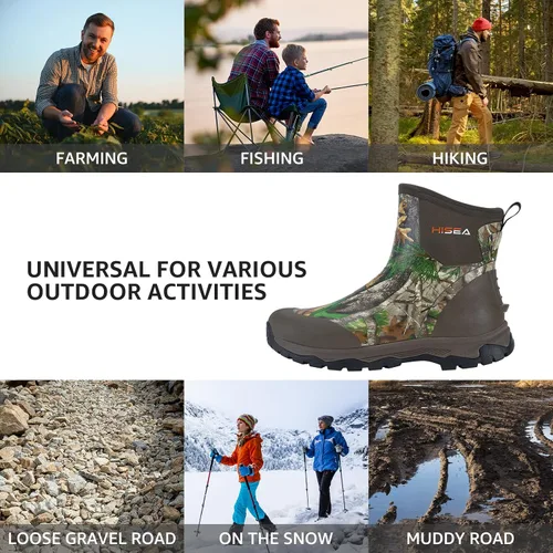 Vista 6 de HISEA Excursion Pro - Botas de lluvia para hombre, altura hasta el tobillo, de neopreno, botas de caza, impermeables, aisladas, al aire libre, botas