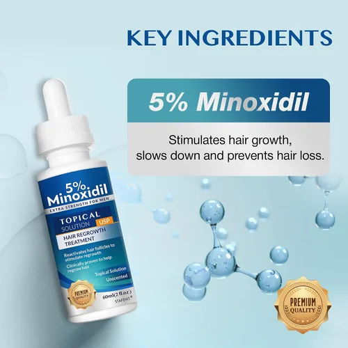 Vista 2 de Minoxidil al 5% para Crecimiento del Cabello para Hombres y Mujeres: Suero de Tratamiento de Regeneración de Barba Extra Fuerte con Minoxidil