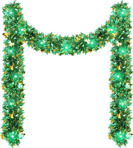 Vista 9 de Chuangdi Guirnalda de oropel de Pascua de 16.4 pies con tira de luces LED, guirnalda de alambre metálico con alambre metálico, decoración