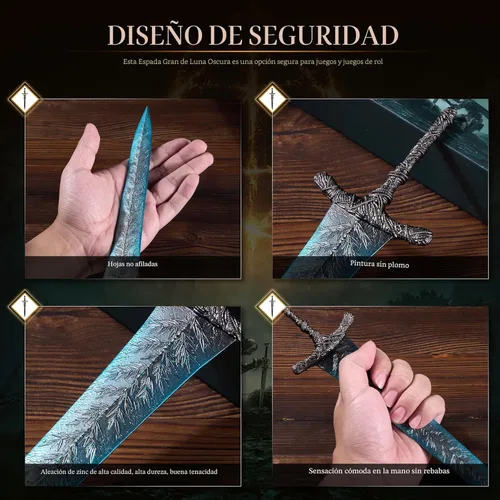 Vista 3 de RACEROCKET Elden Ring Espada de la Luna Oscura Gran espada de caballero recto Modelo de espada de metal de artes marciales de 11.8 pulgadas
