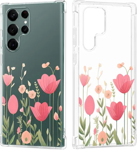 Vista 10 de Funda transparente floral para Galaxy S22 Ultra para mujeres/niñas, bonita funda de teléfono para Samsung Galaxy S22 Ultra 5G, diseño de flores