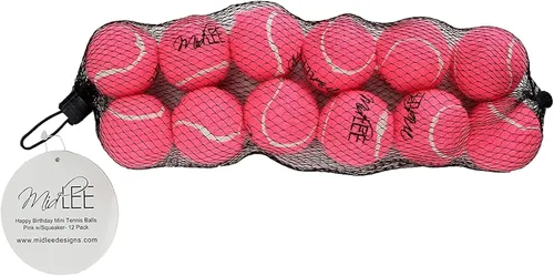 Vista 2 de Midlee Juego de 12 mini pelotas de tenis para perros chirriantes rosas de 1.5 pulgadas