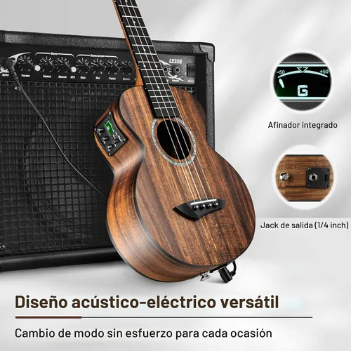Vista 5 de Caramel Ukulele Eléctrico Tenor CT204 de Madera de Acacia Totalmente Maciza de 26 Pulgadas, Kit Profesional de Ukulele para Principiantes, Paquete