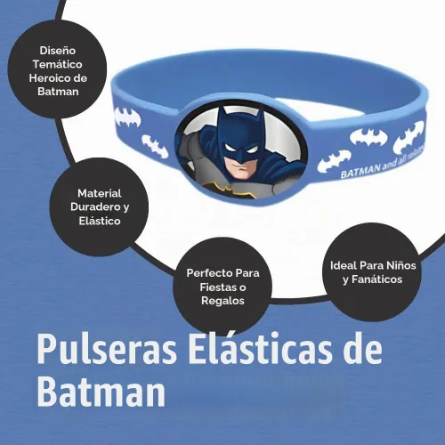 Vista 3 de Unique Pulseras elásticas de Batman (paquete de 4), ideales para cumpleaños y fiestas de niños