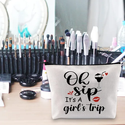 Vista 7 de POFULL Regalo de vacaciones para niñas, regalo de viaje, Oh Sip It's a Girl, bolsa de cosméticos para niñas, regalo de viaje para niñas, Viaje