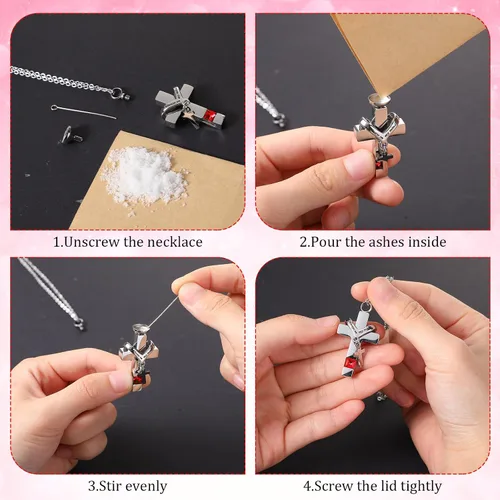Vista 13 de 16 piezas de collar de urna para cenizas, medallón de cenizas talladas de acero inoxidable impermeable con 8 kit de relleno, cilindro de corazón