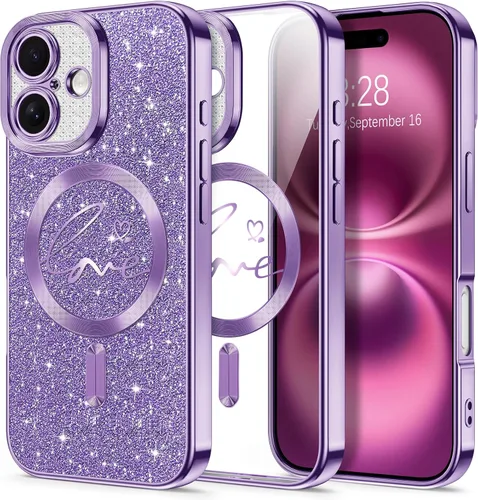 Vista 112 de Hython Funda para iPhone Air con purpurina, compatible con MagSafe Love Heart fundas magnéticas transparentes para teléfono para mujeres y niñas