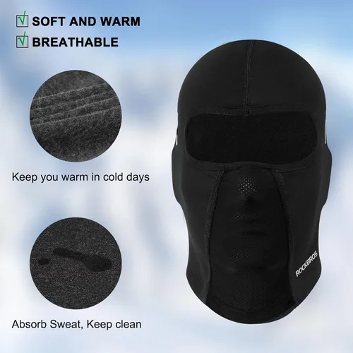 Vista 3 de ROCKBROS Máscara de esquí para hombres y mujeres, pasamontañas de invierno, máscara de esquí debajo de cascos con agujeros para gafas, forro polar