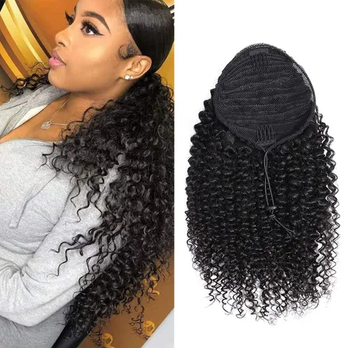 Vista 12 de Extensión de cola de caballo de cabello humano, onda de agua, pasta mágica, ondulado, natural, cola de caballo rizada 100% real, cabello Remy ondas