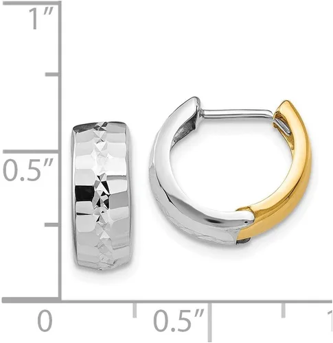 Vista 4 de Aretes de aro con bisagras texturizadas en dos tonos de 14 quilates (0.472 in x 0.512 in), Oro blanco