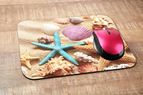 Vista 2 de Seashell - Alfombrilla de mouse para videojuegos, conchas de mar coloridas en la playa, alfombrilla de mouse para computadora, escritorio, laptop