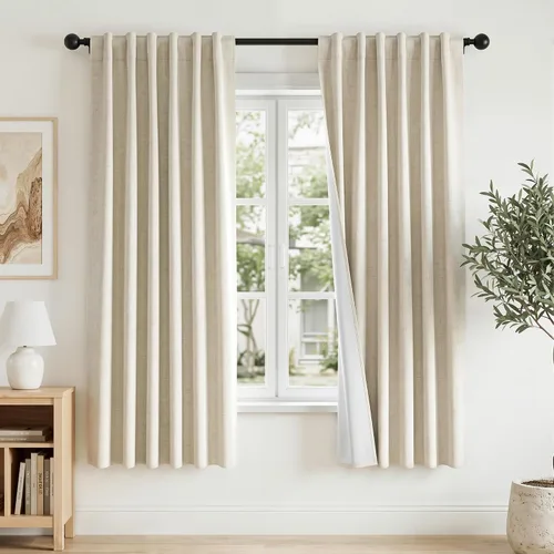 Vista 212 de RYB HOME Cortinas de lino texturizado 100% opacas de 84 pulgadas de largo, aislamiento térmico, privacidad, ahorro de energía para dormitorio, sala