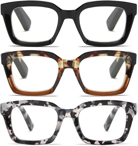 Vista 8 de 3 Pack Oversize Square Design Reading Glasses for Women, Blue Light Blocking Computer Reader