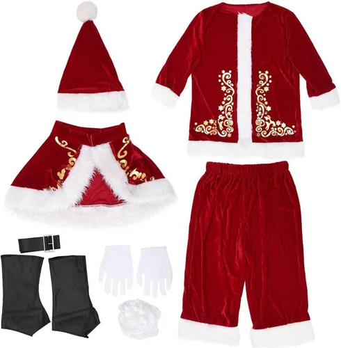 Vista 3 de SWHRIOPD Traje de Papá Noel de lujo para hombre 10 piezas Traje de Papá Noel para adultos disfraz de Navidad y Halloween con guantes