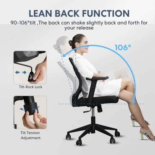 Vista 4 de Silla ergonómica de oficina, silla de escritorio de malla para el hogar con brazos ajustables, sillas de computadora con respaldo medio
