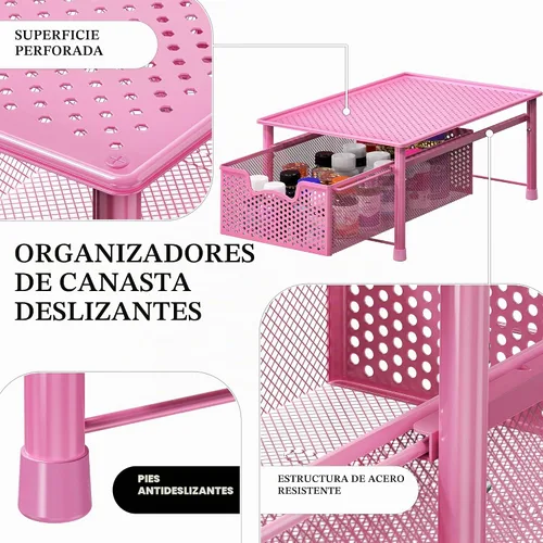 Vista 4 de Simple Houseware - Cajón organizador de cesta de gabinete apilable, rosa