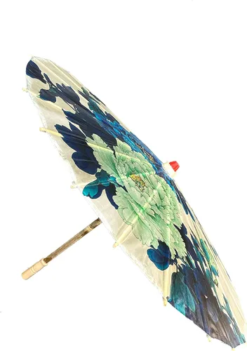 Vista 2 de THY COLLECTIBLES Impermeable hecho a mano chino aceitado papel paraguas sombrilla 33" flores azules y blancas