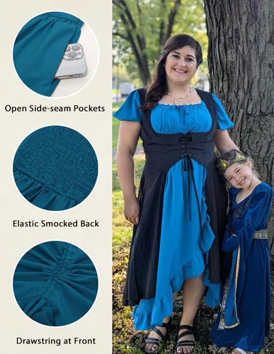 Vista 3 de Scarlet Darkness Vestido renacentista para mujer, estilo corsé, con volantes, con bolsillos