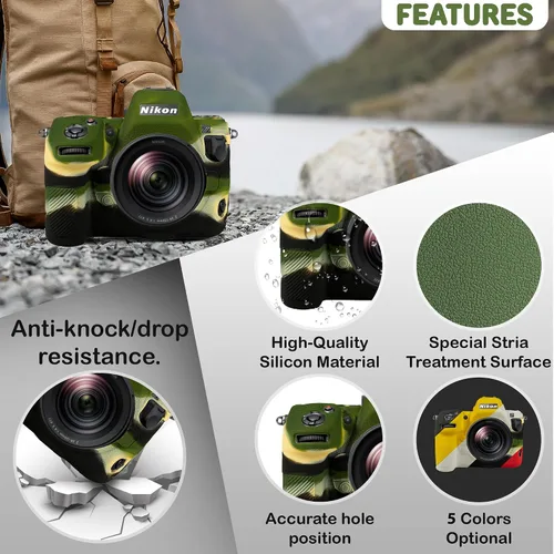 Vista 2 de Nikon Z8 - Funda protectora de goma de silicona para cámara, compatible con Nikon Z8 (verde militar)