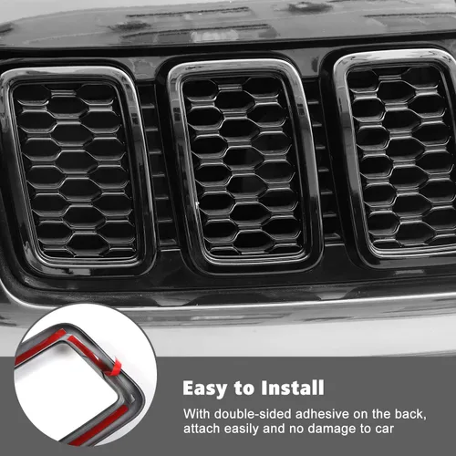 Vista 5 de RT-TCZ 7 piezas de insertos de malla para parrilla delantera, kit de insertos de cubiertas de anillos para Jeep Grand Cherokee 2017 2018 2019 2020