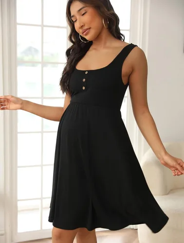 Vista 4 de OYOANGLE Vestido de maternidad para mujer, casual, sin mangas, holgado, sin mangas, para mujer