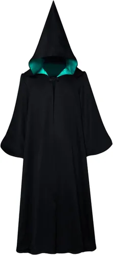 Vista 3 de XSAORO Bata mágica de mago de bruja, uniforme escolar, capa con capucha, capa de viento, disfraz de Halloween para estudiantes