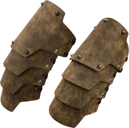 Vista 2 de HiiFeuer Brazo medieval de piel sintética de 4 capas, armadura de brazo, guanteletes mercenarios de la Edad Media, Guardias de brazo de arquero