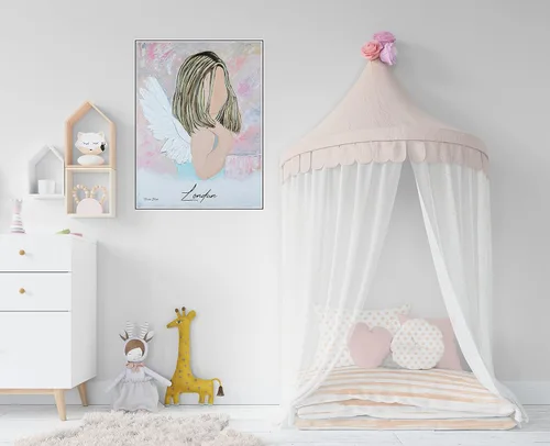 Vista 7 de GICLEE PRINT ART Abstract Girl Angel Painting Canvas Print Oil Painting Home Decor Wall Decor Housewarming Gift Blue Pink Guardian Angel