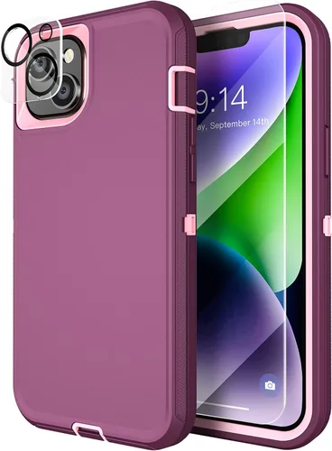 Vista 17 de MXX Funda resistente hecha para iPhone 14 con pantalla de vidrio templado, protector de lente de cámara de 3 capas, protección de cuerpo completo, a