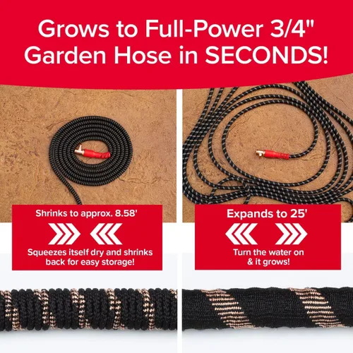 Vista 2 de Pocket Hose Copper Head con nueva bisagra de bolsillo, manguera de jardín expandible de 25 pies, VISTO EN LA TV, gira 360°, tubo avanzado Tri-Tex
