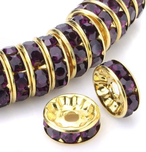Vista 23 de RUBYCA 100 unidades de cuentas espaciadoras redondas estilo Rondelle en tono dorado de 10 mm, cristal checo AB blanco