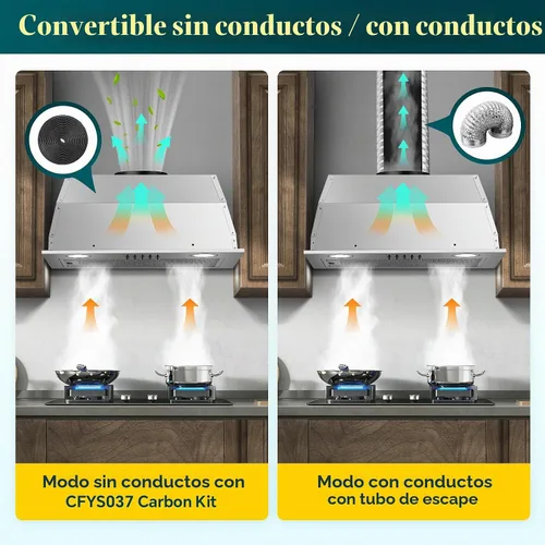 Vista 7 de Campana extractora de 20 pulgadas, campana de cocina integrada de 600 CFM, convertible con conductos/sin conductos, inserto de campana