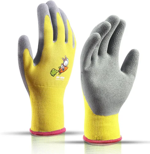 Vista 7 de KDK Guantes de jardinería para niños de 3 a 5 años, guantes de trabajo de patio para niños pequeños, jóvenes, niñas, niños, guantes de goma