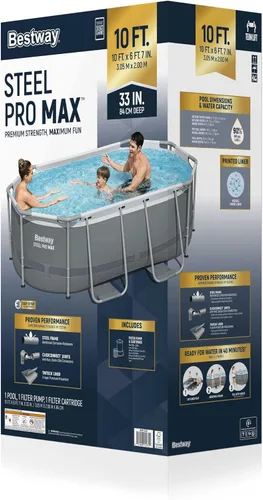 Vista 11 de Bestway Steel Pro MAX - Juego de piscina sobre el suelo (10 pies x 6 pies 7 pulgadas x 33 pulgadas), incluye bomba de filtro de 330 galones por