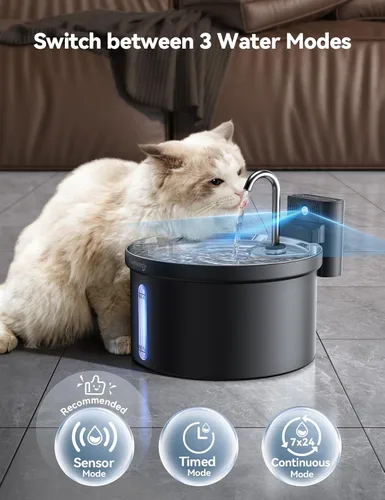 Vista 3 de Fuente de agua inalámbrica para gatos [Separación de agua y batería] FEELNEEDY Fuente para gatos operada por batería de 4000mAh, fuente
