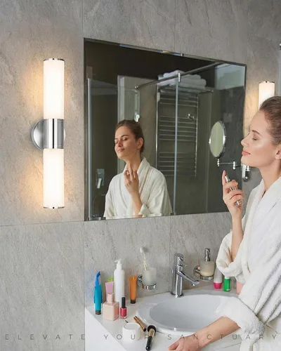 Vista 8 de Lámpara de pared de 2 luces para tocador de baño, aplique de pared de níquel cepillado con vidrio blanco ópalo, lámpara de pared interior E26, luz