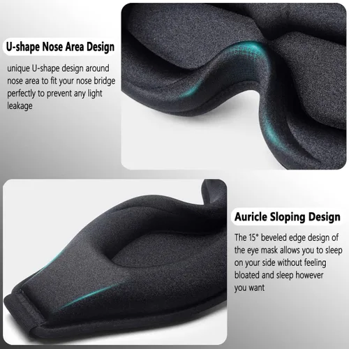 Vista 3 de Máscara de espuma viscoelástica 3D para dormir, 100% bloqueo de luz, para hombres y mujeres, cómodas cubiertas para dormir con presión ocular cero