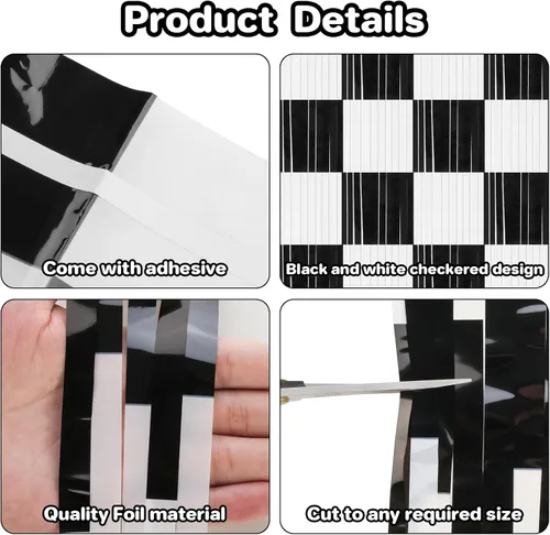 Vista 3 de PintreeLand 2 piezas de cortinas de papel de aluminio con flecos de autos de carreras 3.28x6.56 pies, decoración de telones de fondo de fiesta a