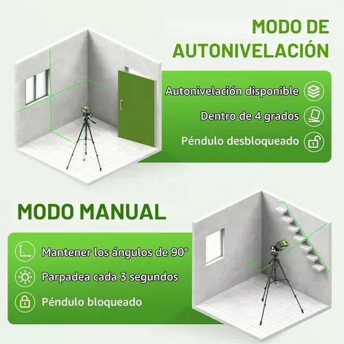 Vista 4 de Huepar Nivel Láser PL211G con 2 Puntos de Plomada - 2 Puntos de Plomada y 2 Líneas Cruzadas Herramienta de Nivel Láser de Alineación Modo Plus
