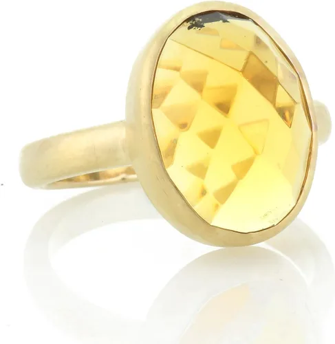 Vista 4 de Anillo de citrino de oro macizo – Piedra natal de noviembre de 14 quilates – Elegante anillo apilable con bisel ovalado – Propuesta perfecta