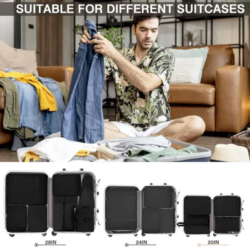 Vista 6 de Juego de cubos de equipaje de 9 piezas, organizadores de viaje que ahorran espacio, organizador de equipaje para vacaciones, negocios, cruceros