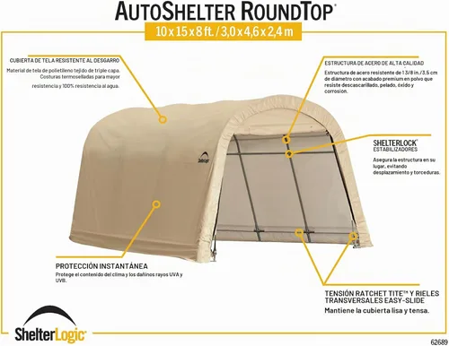 Vista 8 de ShelterLogic AutoShelter - Cochera instantánea con marco de acero y cubierta ripstop impermeable y resistente a los rayos UV, toldo redondo de 3 x