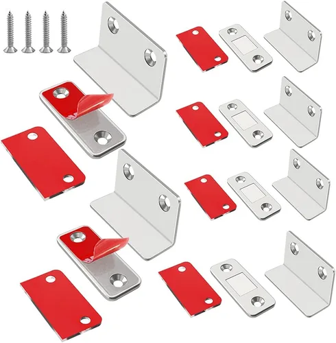 Vista 10 de Jiayi Paquete de 2 imanes magnéticos para gabinete, color plateado, ultra fino, en forma de L, imanes de cajones adhesivos para armarios de cocina