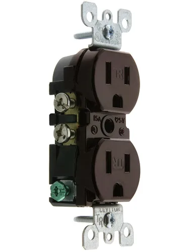 Vista 11 de Receptáculo Leviton de doble toma recta de 15 A, 125 V, con descarga a tierra, resistente a la manipulación, Blanco, T5320-WMP, 120 volts