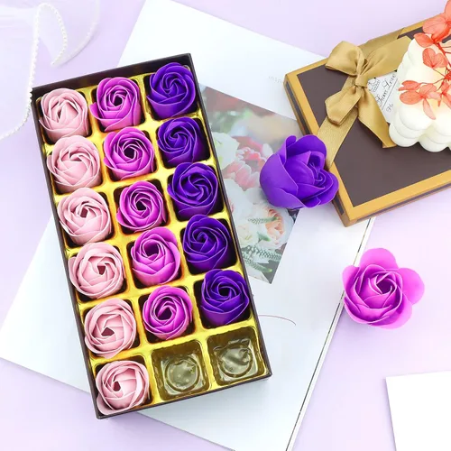 Vista 6 de JIALEEY Jabón de baño perfumado floral, pétalos de flores, aceite esencial de plantas, juego de jabón de rosas, las mejores ideas de regalo
