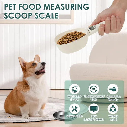 Vista 2 de Cuchara medidora digital simple 4 en 1 unidad, 28.22 oz/0.04 oz de alta precisión, pantalla LED, mango extraíble, ideal para alimentos de mascotas