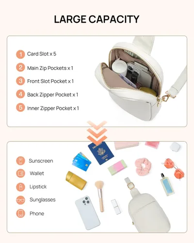 Vista 52 de Telena Riñonera pequeña para mujer, de cuero, cangureras, bolsa de pecho para mujer