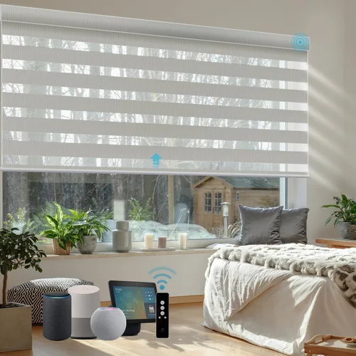 Vista 27 de SmartWings Persianas motorizadas de cebra con cenefa funcionan con Homekit Thread Alexa Z-Wave Smart de doble capa con control remoto, persiana