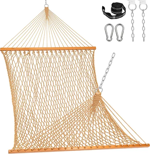 Vista 9 de Lazy Daze Hammocks Hamaca de Cuerda Doble, Hamaca Tradicional de Cuerda de Algodón Tejida a Mano para 2 Personas al Aire Libre con Barra Separadora