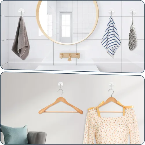 Vista 5 de 24 ganchos redondos de plástico, pequeños ganchos autoadhesivos para colgar, blanco, impermeable y a prueba de aceite para utensilios de cocina